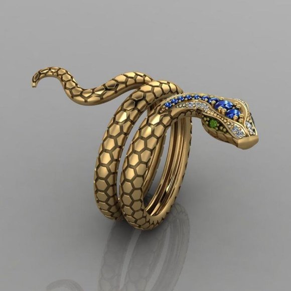 NEW Vintage Gold Blue Sapphire Diamond Snake Serpent Ring - Picture 5 of 7